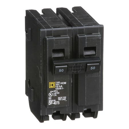 Square D Circuit Breaker, HOM Series, 50A, 2 Pole, 120/240V AC, 10kA HOM250C